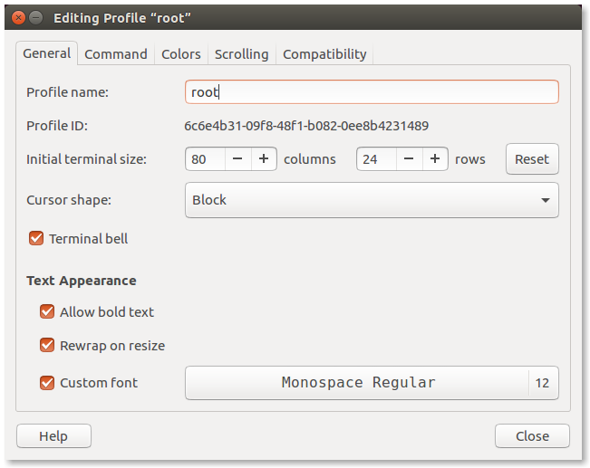 gnome-terminal new profile dialog