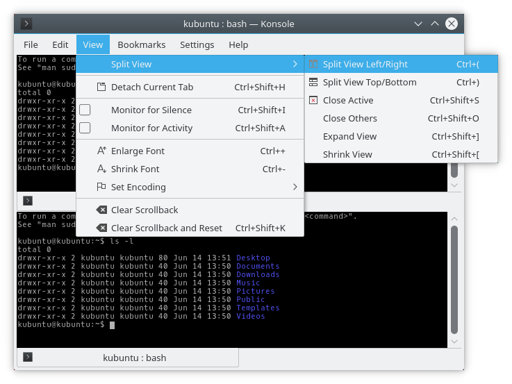 konsole’s split view feature